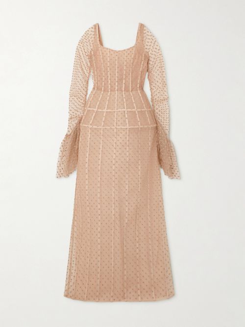 Euphoria Glittered Swiss-dot Tulle Maxi Dress - Neutrals