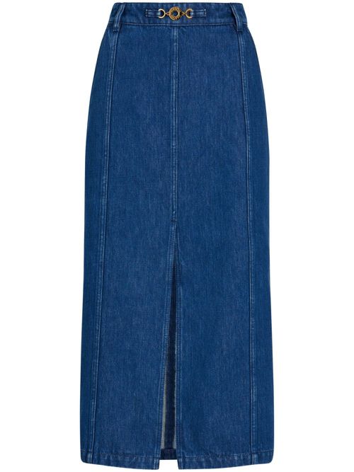 Organic cotton-denim slit midi skirt - Blue