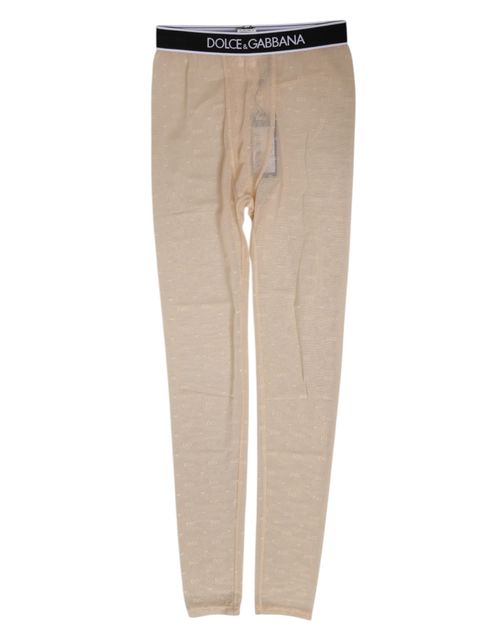 Nylon Logo Lace Leggings — Beige