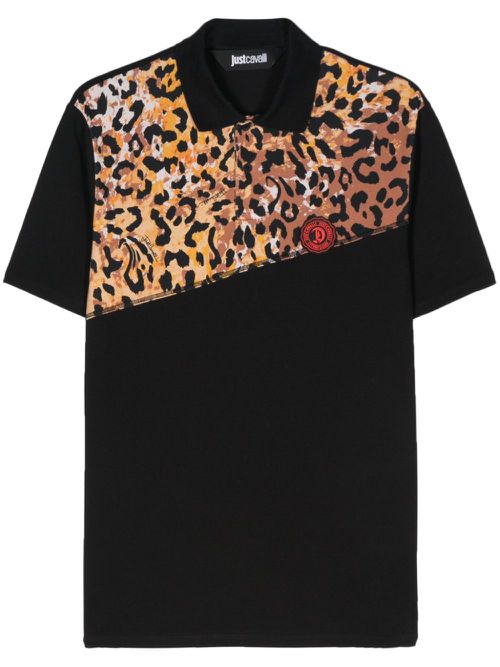 Leopard-print logo-detail polo shirt - Black