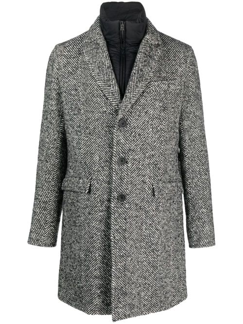 Single-breasted chevron-knit coat - Black