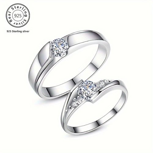 TEMU 2pcs 925 Sterling Silver 0.5 Carat Moissanite Couple Rings, Proposal Engagement Wedding Valentine's Day Gift, Anniversary Surprise Romantic