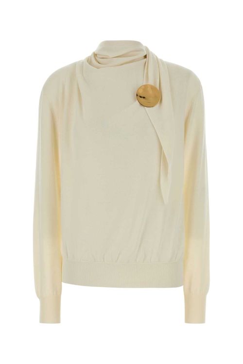 Virgin Wool Cowl Neck Sweater — Cream