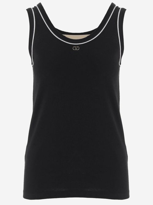 Logo-Embroidered Cotton Tank Top — Black