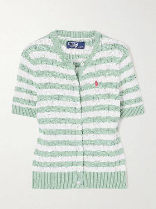 Striped Cable-knit Cotton Cardigan - Green