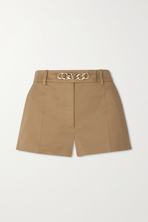 Chain-embellished Cotton-blend Twill Shorts - Tan - IT44