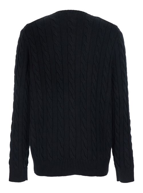 Cable-Knit Cotton Sweater — Black