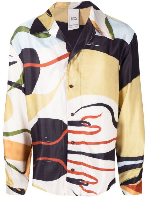 Abstract-print cotton-silk shirt - Yellow