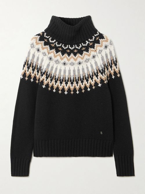Ingrid Fair Isle Cashmere Turtleneck Sweater - Black