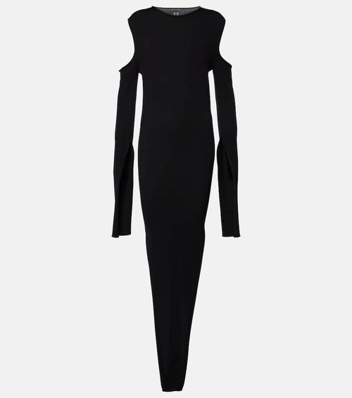 Caped wool maxi dress