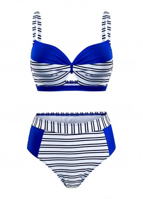 Modlily Stripe Print Royal Blue Contrast Bikini Set