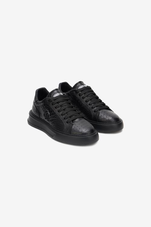 Black Snake-embossed Sneaker With Monogram Rc