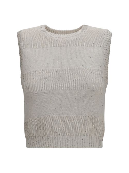 Sequin-Embellished Knit Vest — Beige