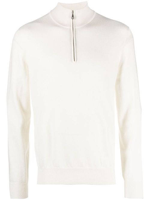 Funnel-neck cashmere polo shirt - White