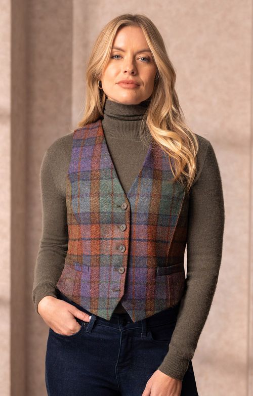 Ladies Tweed Dress Waistcoat, Autumn Dusk