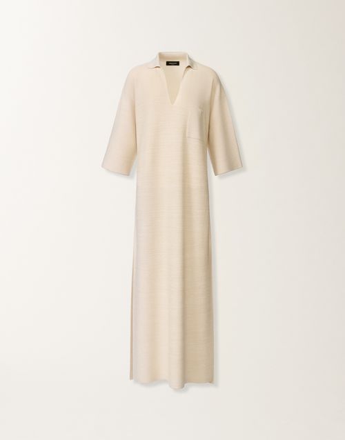 Polo dress in wool, cotton, and lurex, butter