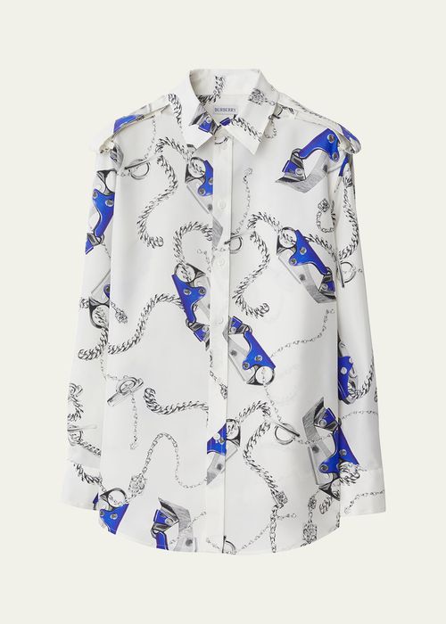 Chain Print Collared Button-Front Shirt