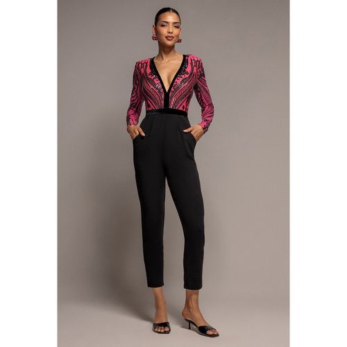 Goddiva Deep V Neck Sequin Embroidered Romper - Cerise