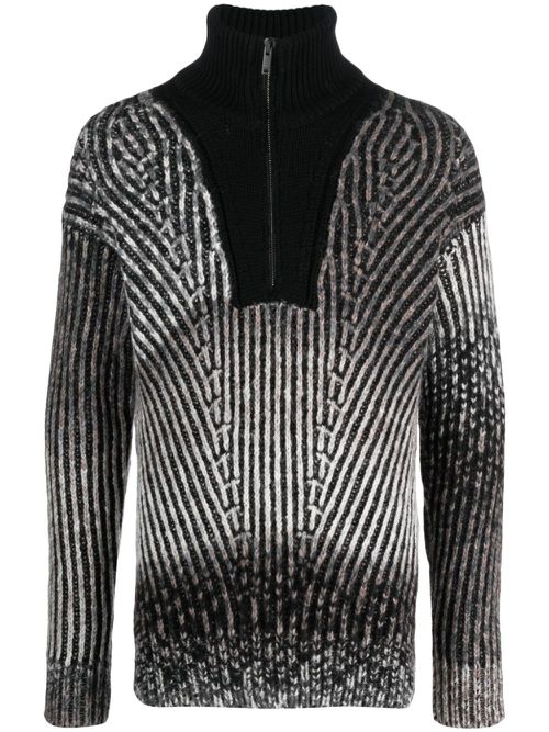 Zip-fastening wool-blend jumper - Black