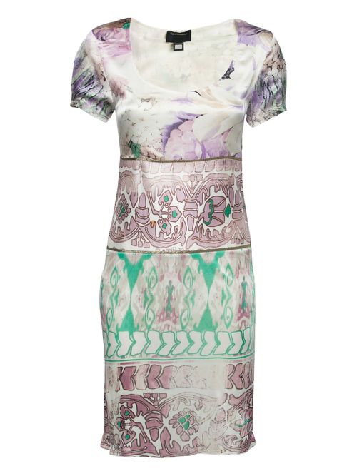 Pre-owned mix-print midi dress - White