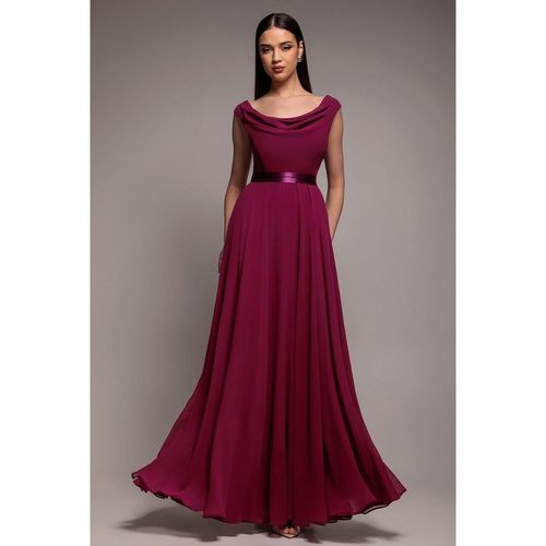 Goddiva Cowl Neck Chiffon Maxi Dress - Magenta