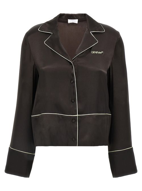 Acetate & Silk Pajama-Style Blouse — Black