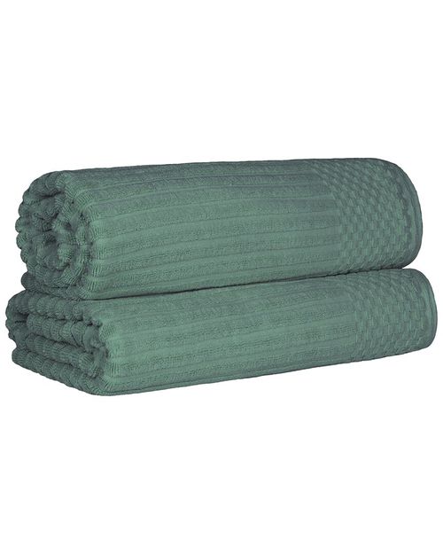 Cotton Highly Absorbent Solid And Checkered Border Bath Sheet Set