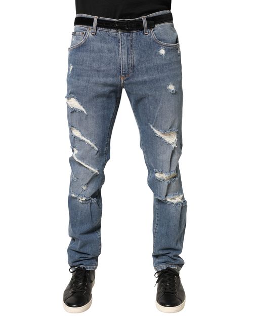Distressed Slim Fit Denim Jeans — Blue
