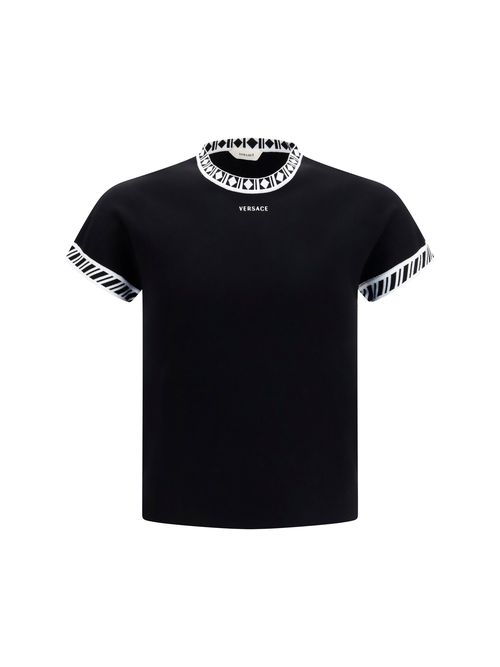 Graphic-Trimmed Knit T-Shirt — Black