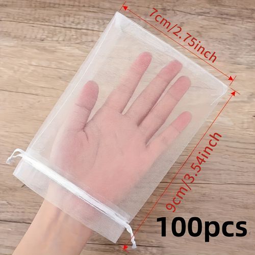 TEMU 100pcs White Breathable Mesh Organza Bags With Drawstring Closure - 5.11/7. Transparent Nylon Gift Bags For Wedding Favors, Jewelry