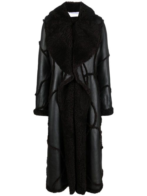 Shearling-trim leather coat - Brown