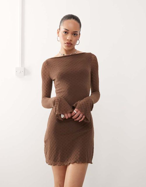 Motel | Motel sevila polka tile print long sleeve dress in brown | Realry