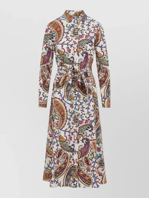 Etro - midi shirt dress belted waist paisley