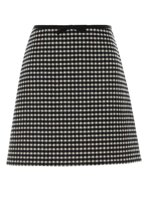 Houndstooth Wool Skirt — Black