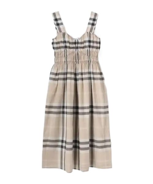 Shirred Check Cotton Dress