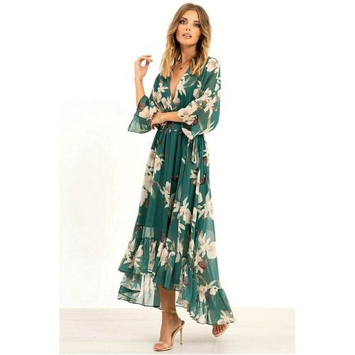 Yumi Womens Floral Print Green Kimono Midi Wrap Dress - Size 20 UK