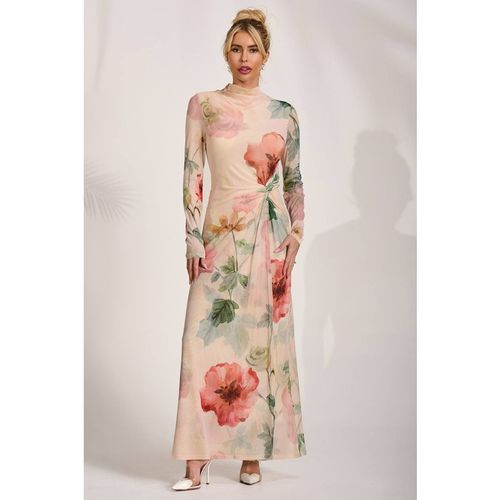 Jolie Moi Women's High Neck Long Sleeve Mesh Maxi Dre