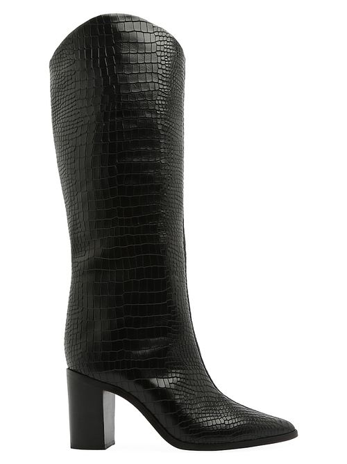 Women's Analeah 85MM Croc-Embossed Leather Boots - Black Maryana