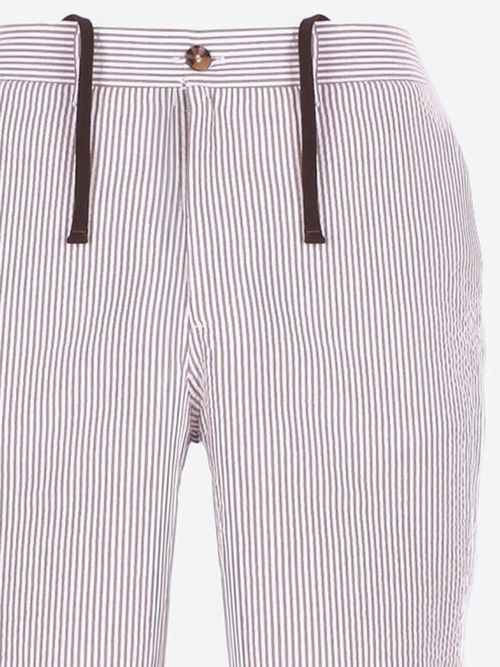 Striped Cotton Shorts — Brown