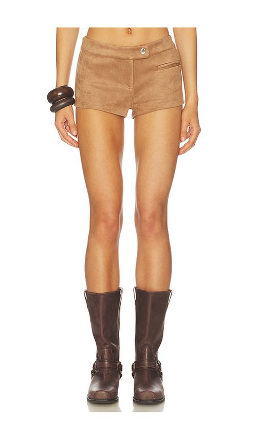 MORE TO COME Graysen Faux Suede Short in Tan. XS. Also in L, M, S