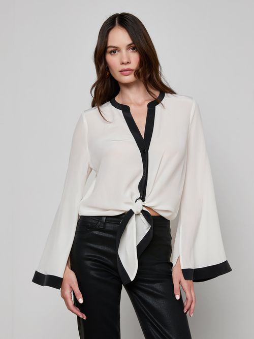Charlize Silk Blouse Top In Ivory/black