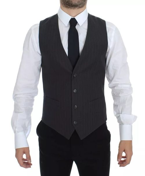 Gray Striped Formal Dress Vest — Gray