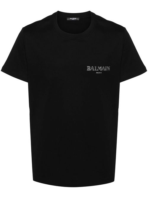 Balmain Vintage Silver Gel Logo T-Shirt in Black - Black