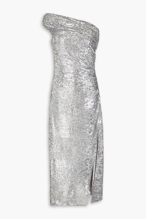 Zay one-shoulder ruched sequined jersey midi dress - Metallic - US 14