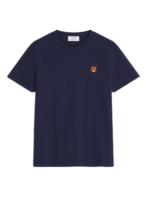 Fox Head Embroidered Cotton T-shirt — Navy
