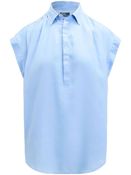 Polo Pony cap-sleeve linen blouse - Blue