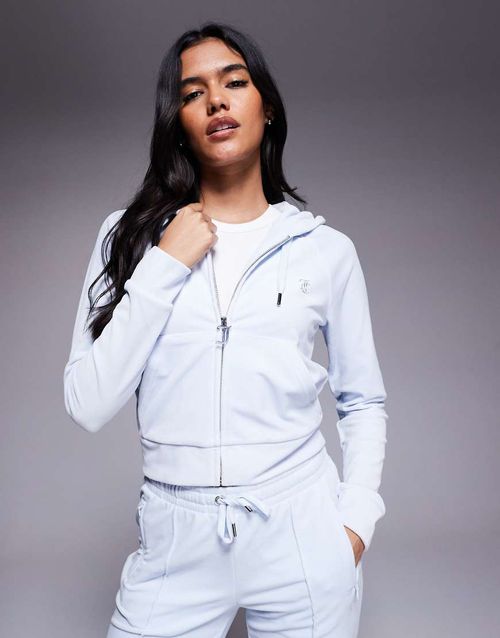 Madison co-ord zip up velour hoodie in baby blue - LBLUE
