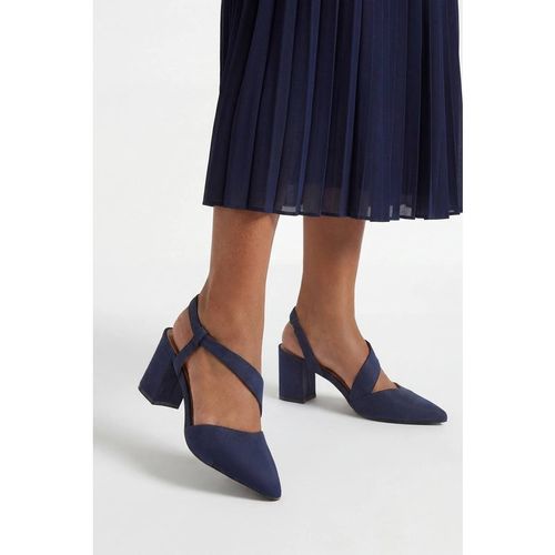 Wallis Women's Wide Fit Eve Asymmetric Strap Block Heel Pointed Comfort Sock Court Shoes in Navy