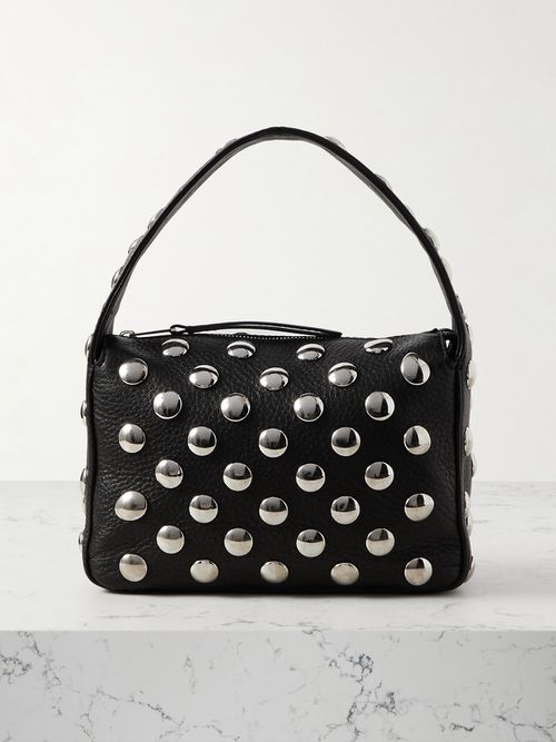 Elena Small Studded Textured-leather Shoulder Bag - Black