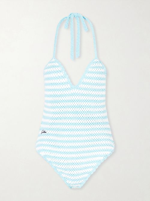 Karoline Striped Crocheted Swimsuit - Blue